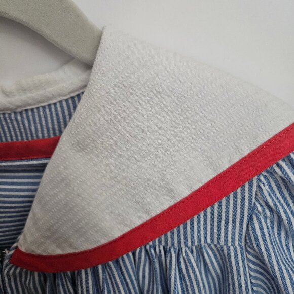 VTG Youngland Nautical Sailor Seersucker Dress Blue & White with Red Trim - Picture 5 of 15